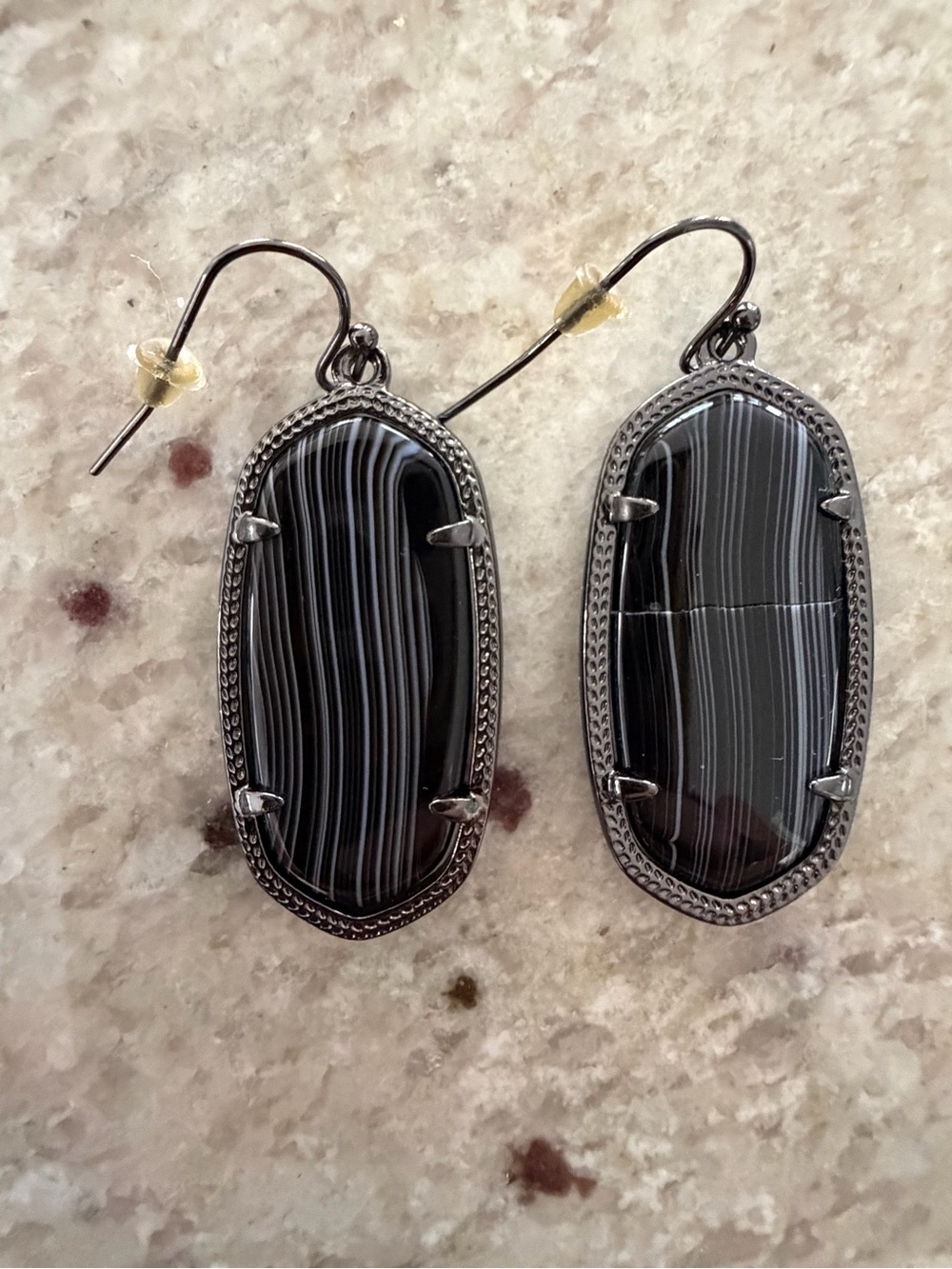 Kendra Scott Black Striped Agate Drop Earrings